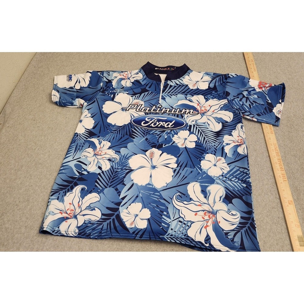 Kameleon Platinum Ford Shirt Mens XL Blue Floral Bowling Jersey USA Custom‎